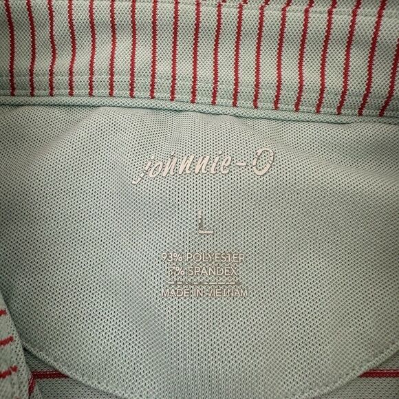 Johnnie O Mens Polo Shirt Size L Light Blue Red Striped Short Sleeve Hoover Cay - Picture 6 of 11